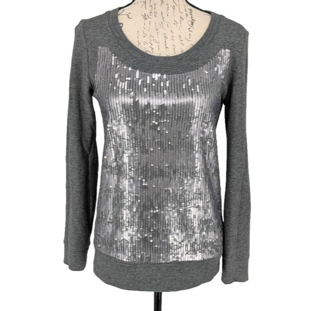 J.CREW  Top  Retro  Y2K  Size XS Gray Cotton Silver Sequins Front